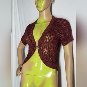 Short sleeved maroon flaked cardigan SIZE S